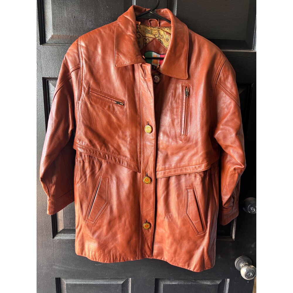 Like new Giannini 80s  90s Italian soft supple leather cognac brown, parka L